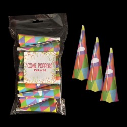 Pack of 10 Multi Coloured Cone Party Poppers